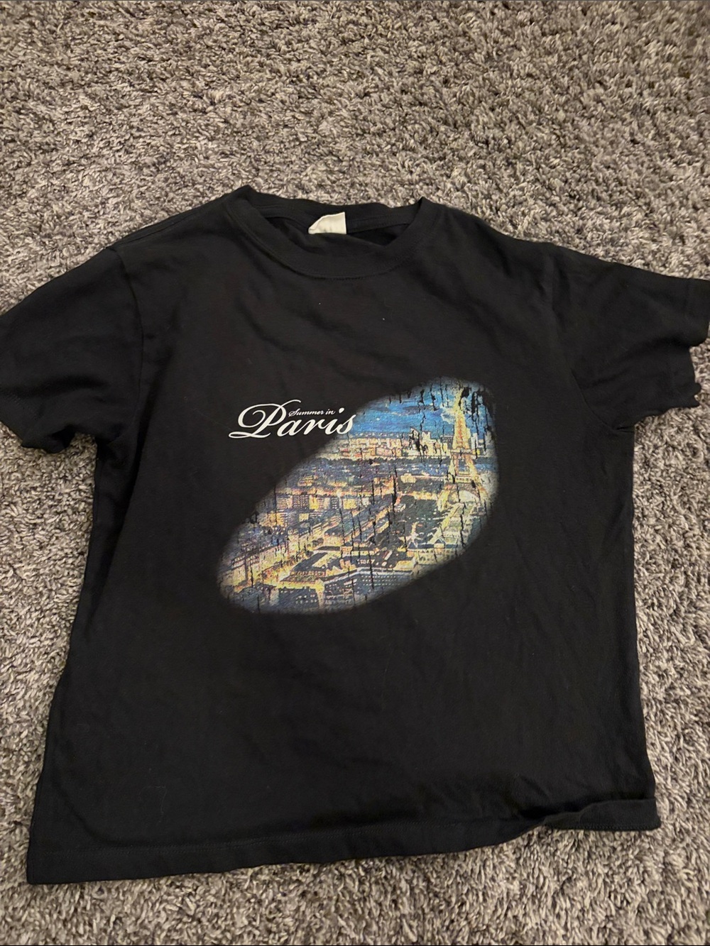 PacSun Black Paris Graphic Tee with Blue & Yellow City Print